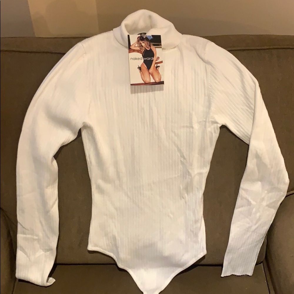 NWT White Ribbed Turtleneck Bodysuit